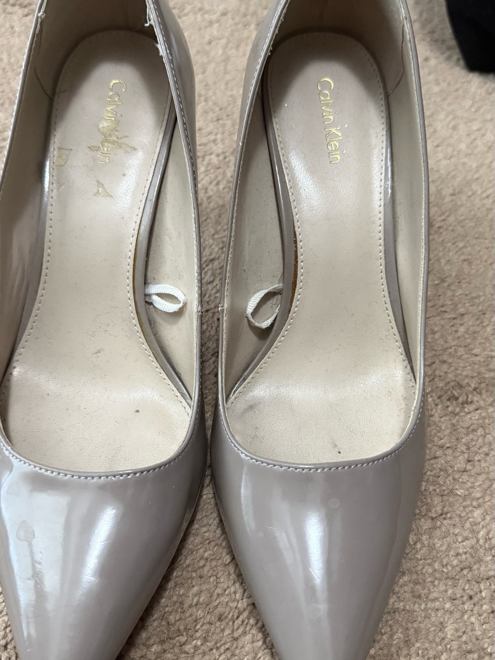 Calvin Klein Women's Pointed Patent Pumps in Light Taupe